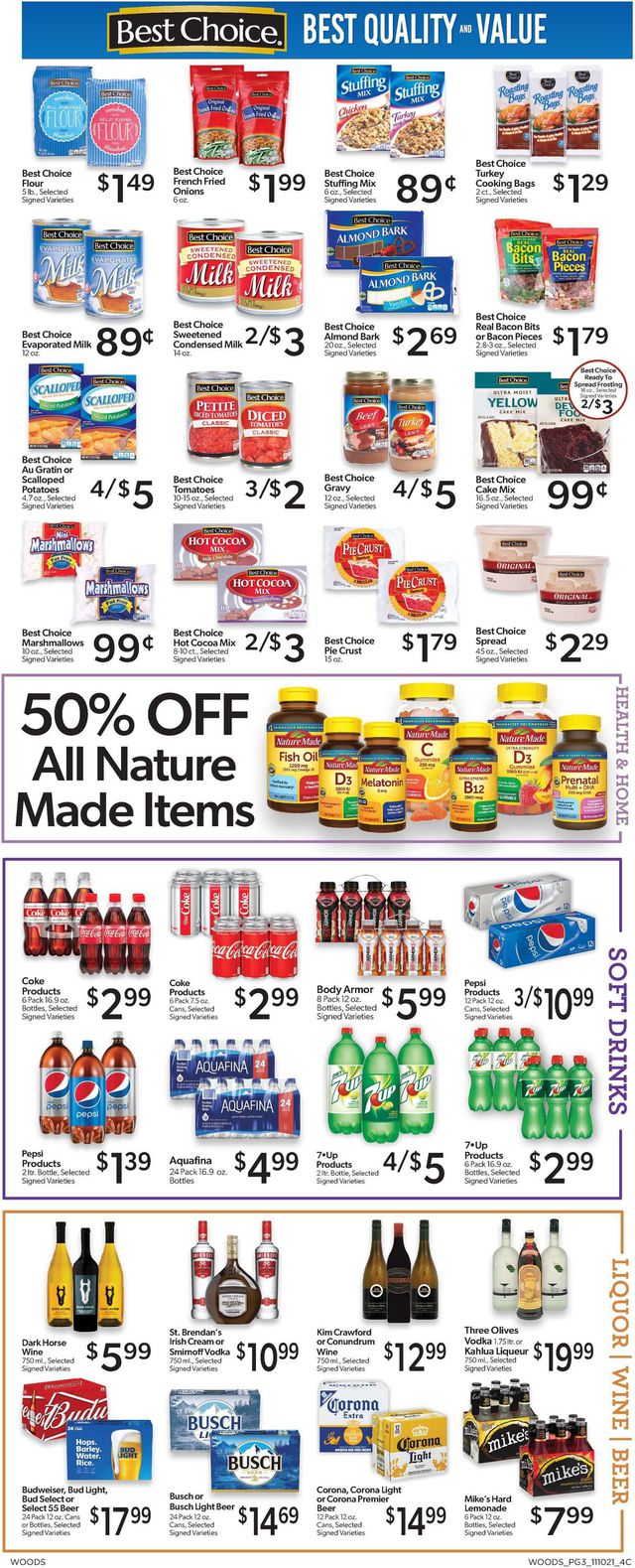 Woods Supermarket Ad from 11/10/2021