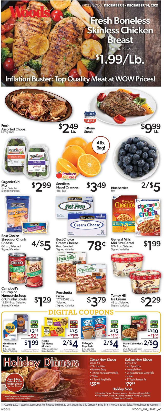 Woods Supermarket Ad from 12/08/2021