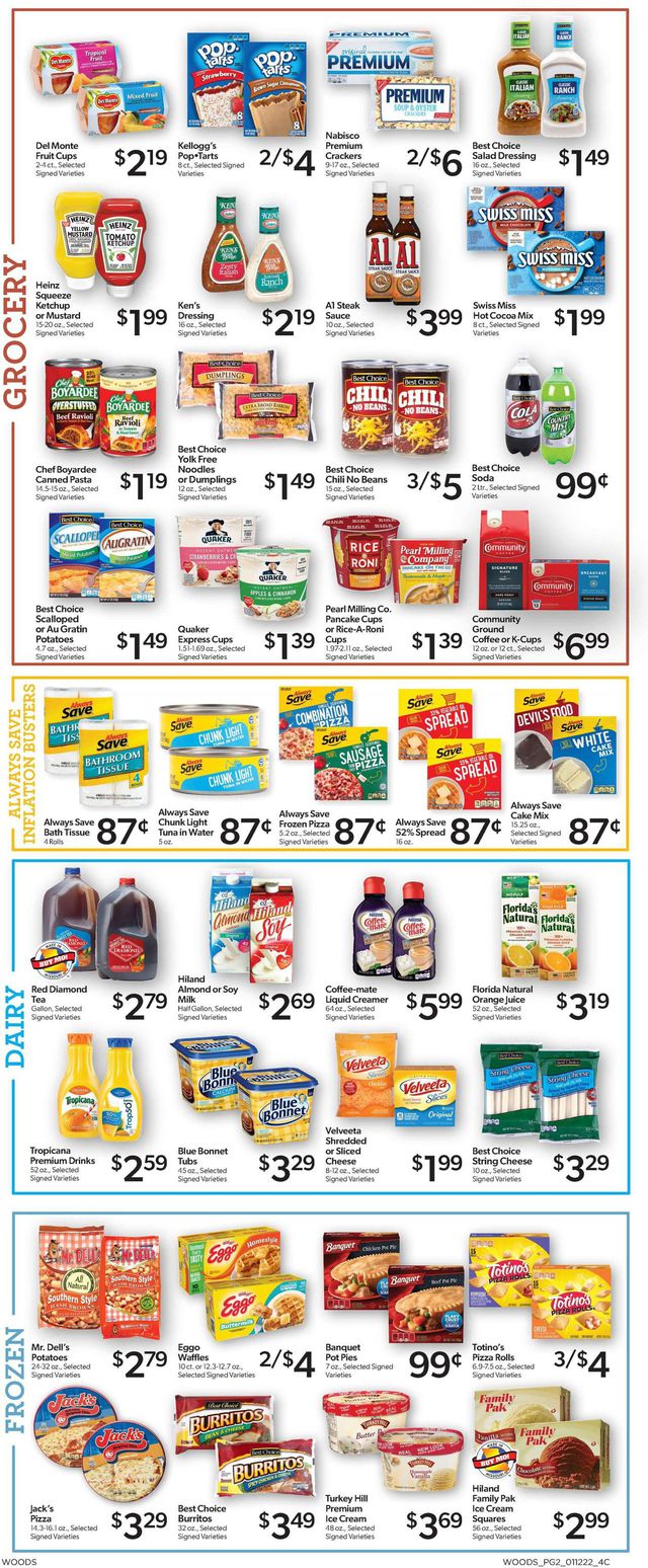 Woods Supermarket Ad from 01/12/2022