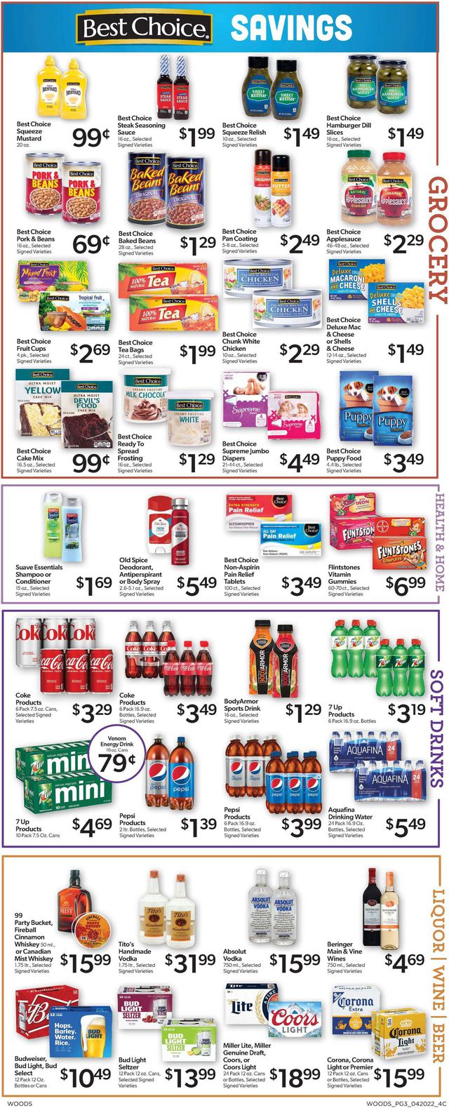 Woods Supermarket Ad from 04/20/2022