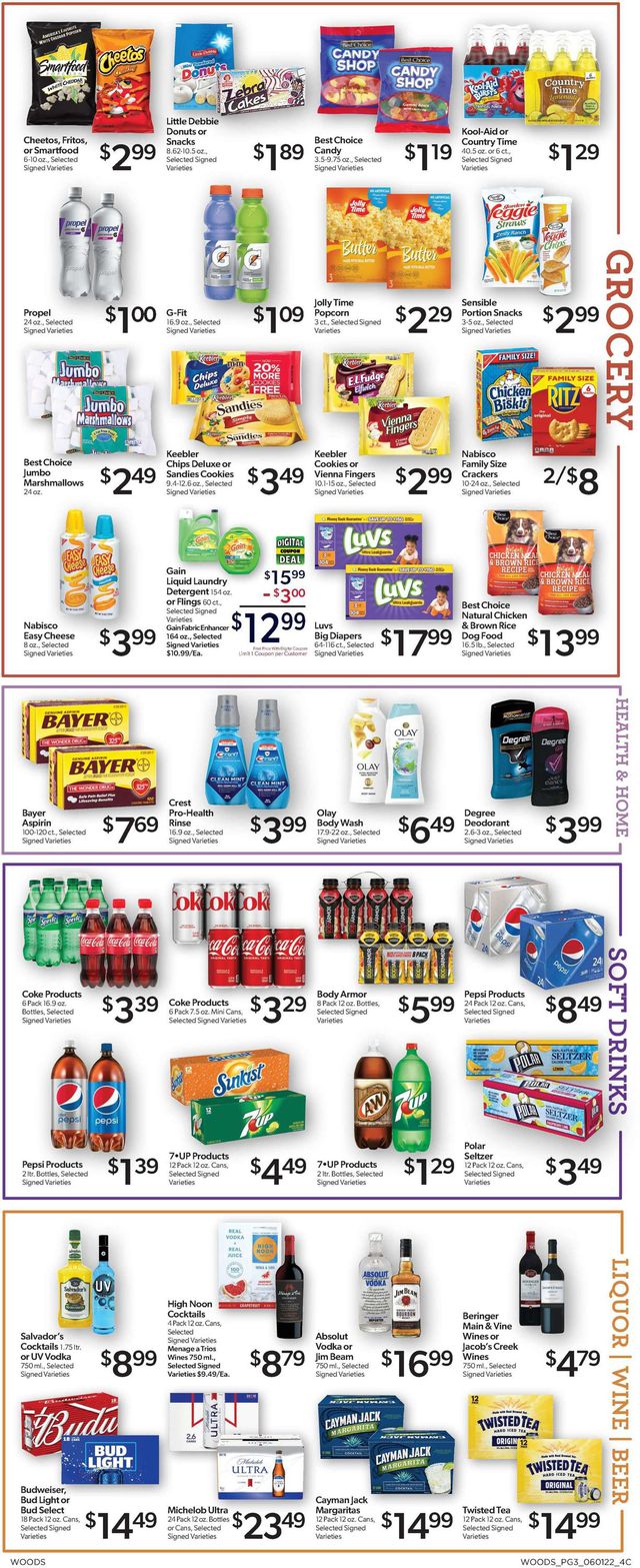 Woods Supermarket Ad from 06/01/2022