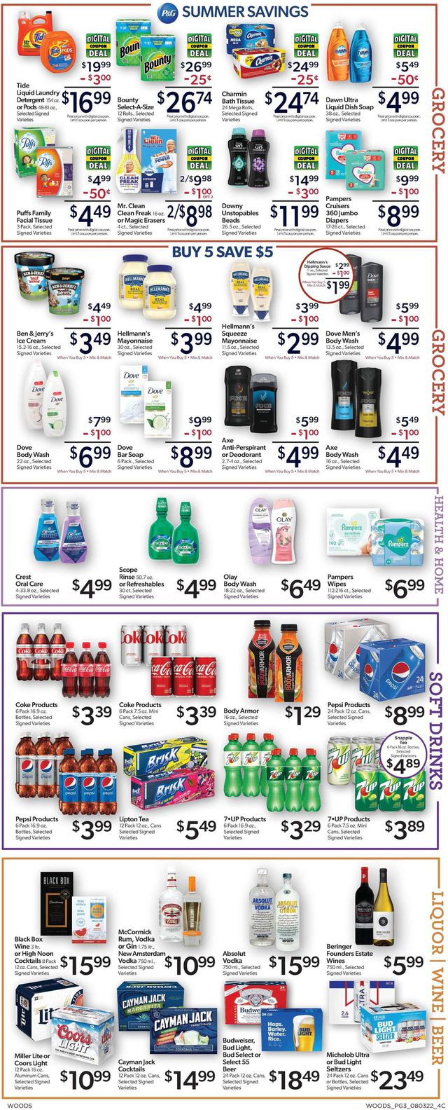 Woods Supermarket Ad from 08/03/2022