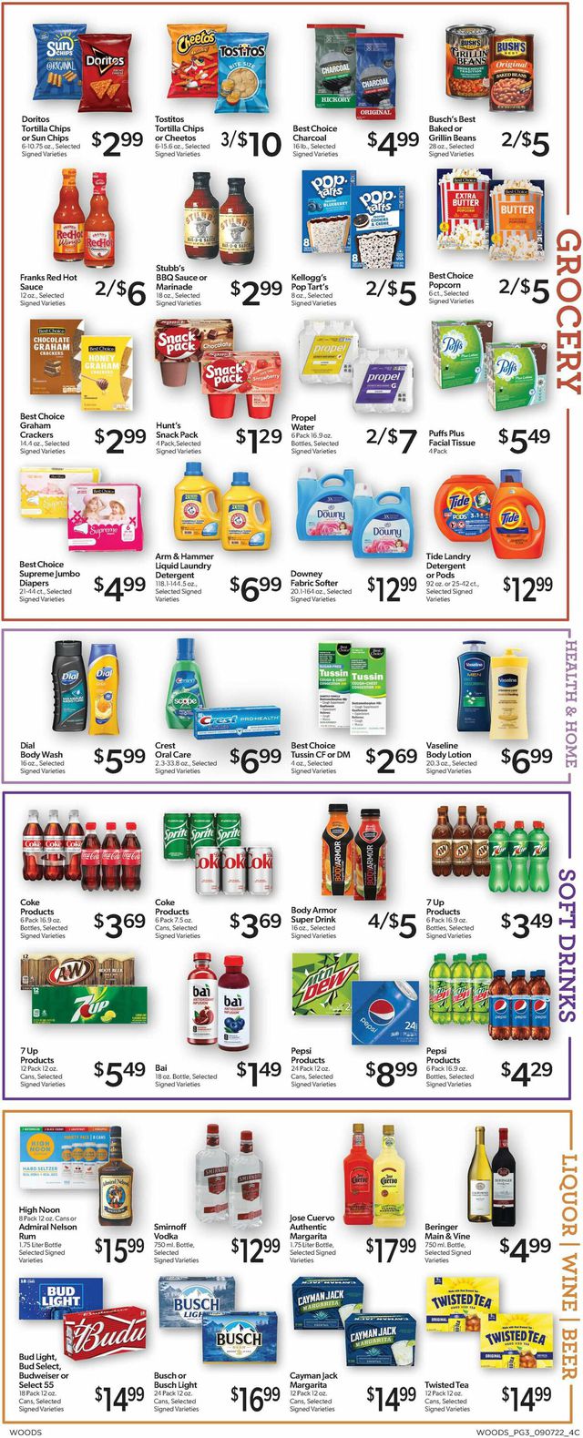 Woods Supermarket Ad from 09/07/2022