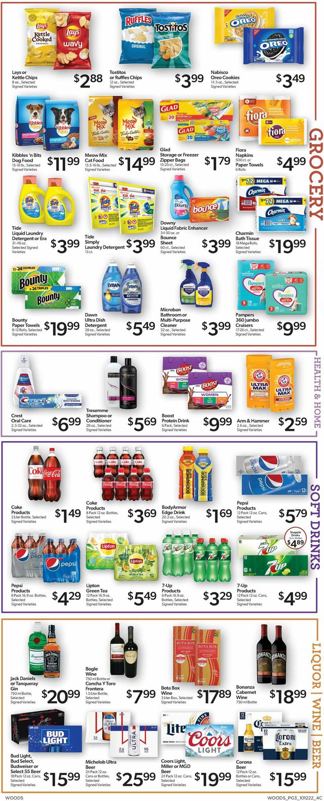 Woods Supermarket Ad from 10/12/2022
