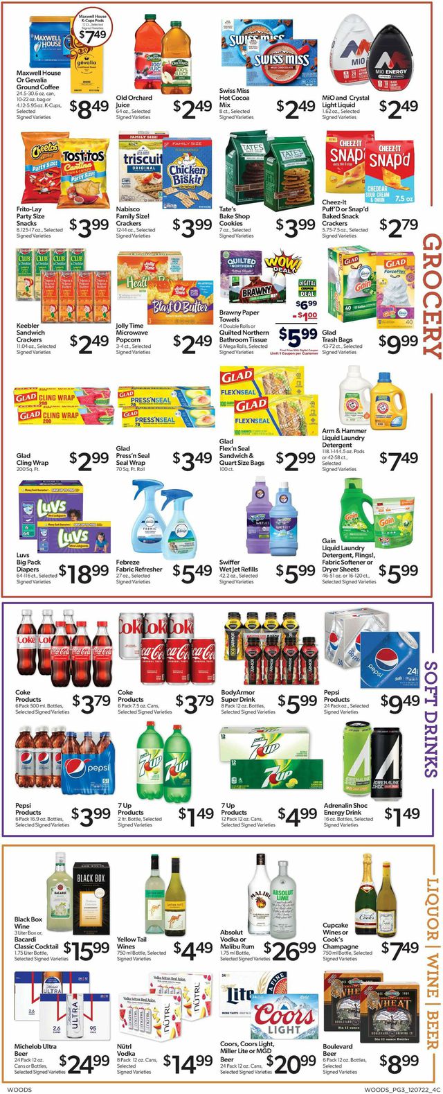Woods Supermarket Ad from 12/07/2022