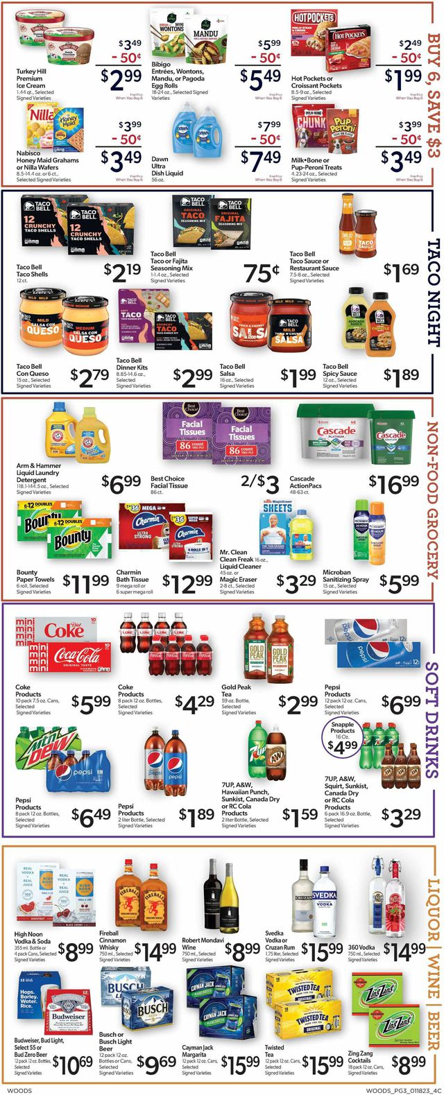 Woods Supermarket Ad from 01/18/2023