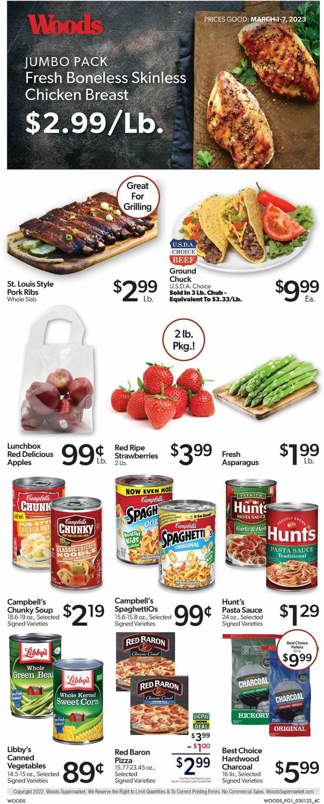 Woods Supermarket Ad from 03/01/2023